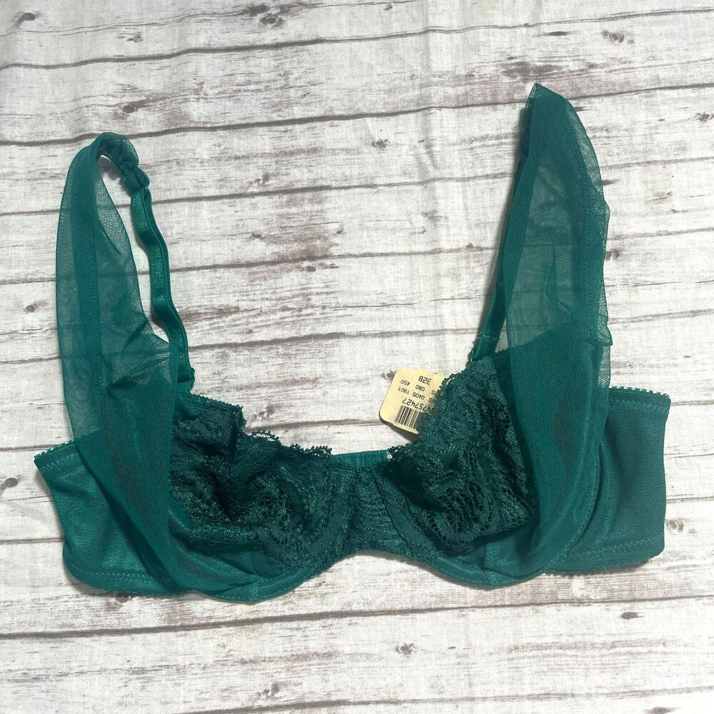 NWT Vintage Victorias Secret Gold Label Lace Bra Sz 32B Underwire Unlined Green